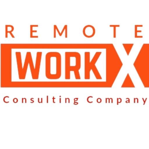 a single orange icon on a white gradient background with a text remote workx consulting company